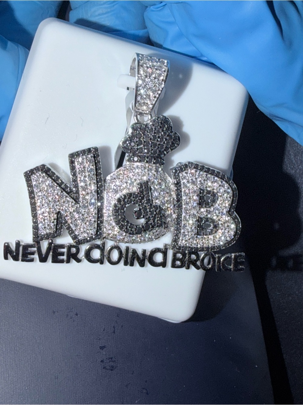 925 Silver Moissanite Pendant with 'N&B' and 'NEVER GOING BROKE'